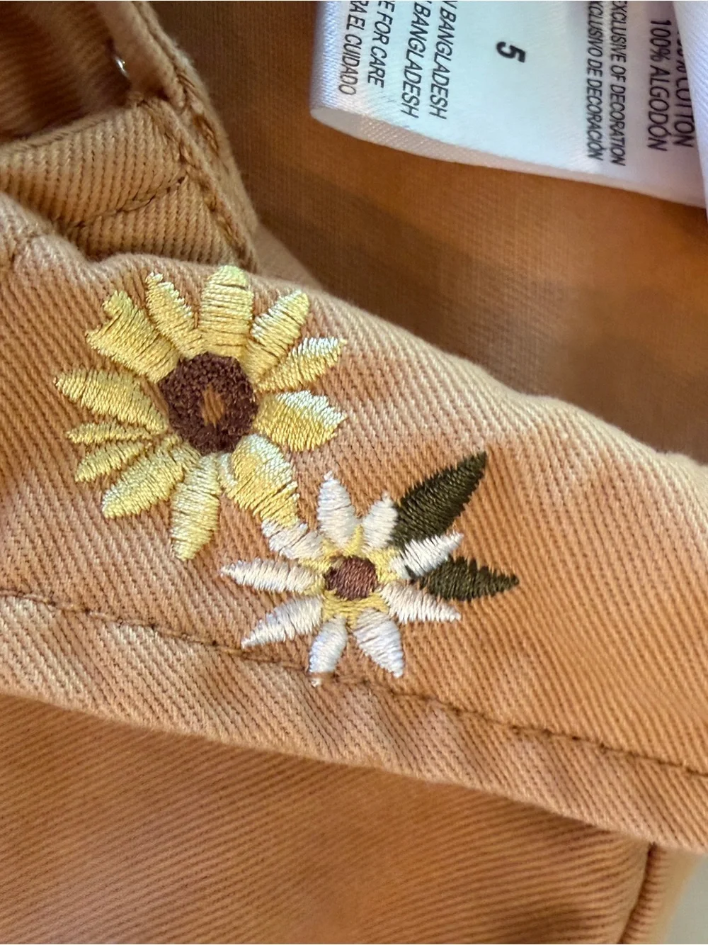 Little Lass Tan Floral Collar Jean Jacket for Kids